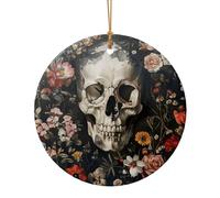 Pendentif rond en céramique imprimé crâne floral pour décoration de maison, décoration de Noël