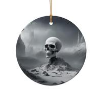 Pendentif rond en céramique imprimé crâne punk blanc pour décoration de maison, décoration de Noël
