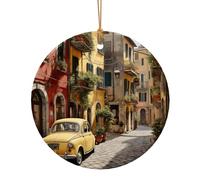 Pendentif rond en céramique imprimé de rue italienne pour décoration de maison, décoration de Noël