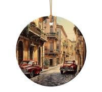 Pendentif rond en céramique imprimé de rue italienne pour décoration de maison, décoration de Noël