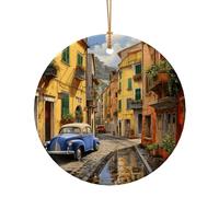 Pendentif rond en céramique imprimé de rue italienne pour décoration de maison, décoration de Noël