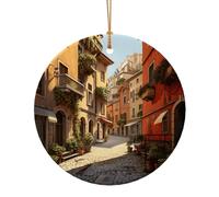 Pendentif rond en céramique imprimé de rue italienne pour décoration de maison, décoration de Noël