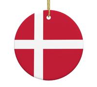 Pendentif rond en céramique imprimé drapeau danois, décoration d'arbre de Noël, convient pour les souvenirs et les décorations de vacances.