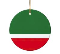 Pendentif rond en céramique imprimé drapeau de la République tchétchène pour décoration de maison, décoration de Noël