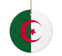 Pendentif rond en céramique imprimé drapeau de l'Algérie pour décoration de la maison Décoration de Noël