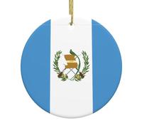 Pendentif rond en céramique imprimé drapeau du Guatemala pour sapin de Noël, idéal pour les souvenirs et les décorations de vacances.