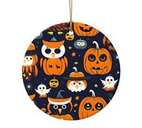 Pendentif rond en céramique imprimé hibou fantôme citrouille Halloween pour décoration de la maison décoration de Noël