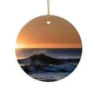 Pendentif rond en céramique imprimé « Last Sun Rays Of Over The Sea Waves » pour décoration de maison, décoration de Noël