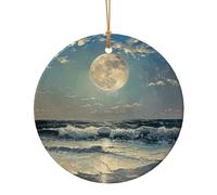 Pendentif rond en céramique imprimé lune et mer pour décoration de maison, décoration de Noël