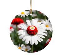 Pendentif rond en céramique imprimé marguerite blanche et fleur pour décoration de maison, décoration de Noël