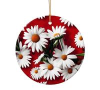 Pendentif rond en céramique imprimé marguerite rouge et blanc pour décoration de maison, décoration de Noël