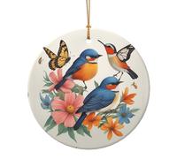 Pendentif rond en céramique imprimé oiseaux, fleurs, papillons, pour décoration de maison, décoration de Noël