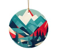 Pendentif rond en céramique imprimé paysage de montagne de voyage pour décoration de la maison, décoration de Noël
