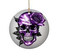 Pendentif rond en céramique imprimé rose et crâne violet pour décoration de maison, décoration de Noël