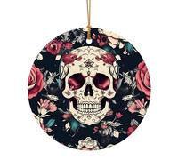 Pendentif rond en céramique imprimé tête de mort, décoration festive pour la maison, le centre commercial, le supermarché, les souvenirs de vacances