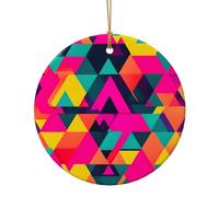 Pendentif rond en céramique imprimé triangle coloré pour décoration de maison, décoration de Noël