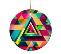Pendentif rond en céramique imprimé triangle coloré pour décoration de maison, décoration de Noël