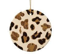 Pendentif rond en céramique pour sapin de Noël, motif léopard animal, 9 cm, décoration de Noël pour roman