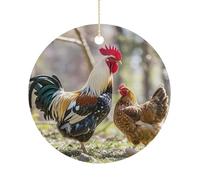 Pendentif rond en forme de coq et poule de Noël à suspendre en céramique pour sapin de Noël, hiver, Nouvel An, fête de mariage, décoration d'intérieur