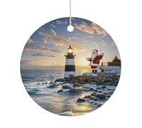 Pendentif rond en forme de phare de Père Noël en céramique à suspendre pour sapin de Noël, Nouvel An, fête de mariage, décoration d'intérieur