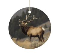 Pendentif rond en forme de taureau de Noël en forme de cercle à suspendre en céramique pour sapin de Noël, hiver, Nouvel An, fête de mariage, décoration d'intérieur