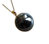 Pendentif rond en hématite naturelle noire lisse de 21 x 21 mm, collier rond en argent sterling 925 avec chaîne de 45 cm, bijoux spirituels et énergétiques de guérison, cadeau pour femme | gmpd_0272