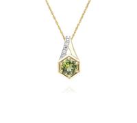 Pendentif Rond En Péridot Et Diamant En Or Jaune 9 Carats