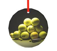 Pendentif rond en verre avec diagramme de tennis - Décoration de Noël à suspendre pour sapin de Noël - Cadeaux pour amis, famille