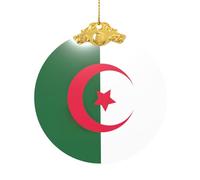 Pendentif rond en verre avec drapeau de l'Algérie - Décoration de Noël à suspendre - Boucle en métal - 7,6 cm
