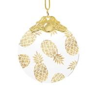 Pendentif rond en verre avec fond d'ananas doré, 7,6 cm de diamètre pour Noël