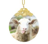 Pendentif rond en verre avec langue de mouton coquin, mignon animal étincelant, 7,6 cm de diamètre pour Noël