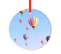 Pendentif rond en verre avec motif montgolfière, décoration d'arbre de Noël, cadeau d'anniversaire