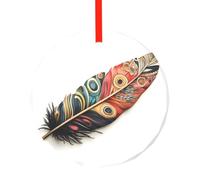 Pendentif rond en verre avec motif plumes uniques - Décoration de sapin de Noël - Cadeau d'anniversaire