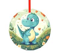 Pendentif rond en verre avec petit dinosaure dans l'herbe verte - Décoration de Noël à suspendre pour sapin de Noël - Cadeaux pour amis, famille