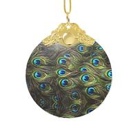 Pendentif rond en verre élégant paon frais, décoration de vacances détaillée de 8,3 cm pour cadeau et célébration