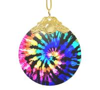 Pendentif rond en verre élégant style tribal exotique Tie Dye, décoration de vacances détaillée de 8,4 cm pour cadeau et célébration