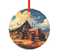 Pendentif rond en verre en forme de tracteur de ferme rouge - Décoration de Noël à suspendre pour sapin de Noël - Cadeaux pour amis, famille