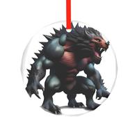 Pendentif rond en verre imprimé bête mystérieuse - Élégant arbre de Noël à suspendre pour les vacances, la maison, le bureau, Noël