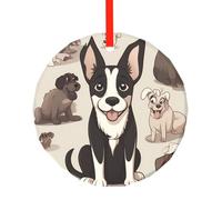 Pendentif rond en verre imprimé chiot sortant de la langue - Arbre de Noël suspendu ornement pour vacances, maison, bureau et décoration de fête