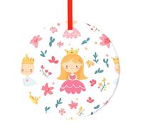 Pendentif rond en verre imprimé contes de fées dans les dessins animés - Arbre de Noël suspendu ornement pour vacances, maison, bureau et décoration de fête