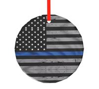 Pendentif rond en verre imprimé drapeau américain fin bleu - élégant arbre de Noël suspendu ornement pour vacances, Noël, Pâques Decor