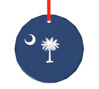 Pendentif rond en verre imprimé drapeau de la Caroline du Sud - Arbre de Noël suspendu ornement pour vacances, maison, bureau, Noël, Pâques