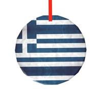 Pendentif rond en verre imprimé drapeau grec pour sapin de Noël - Souvenir durable pour les vacances, décoration d'intérieur