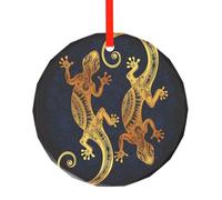 Pendentif rond en verre imprimé lézards gecko - élégant arbre de Noël à suspendre ornement pour les vacances, Noël, Nouvel An