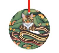 Pendentif rond en verre imprimé L'histoire du serpent et du chat - Élégant arbre de Noël à suspendre pour les vacances, la maison, le bureau, Noël