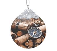 Pendentif rond en verre imprimé Loi de la boussole pour sapin de Noël avec boucle en métal