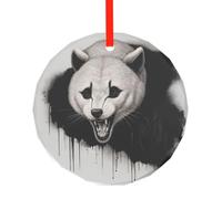 Pendentif rond en verre imprimé loup hurlant en colère - Arbre de Noël à suspendre pour vacances, maison, bureau et décoration de fête