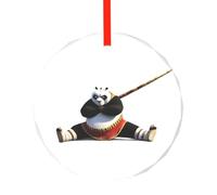 Pendentif rond en verre imprimé panda avec cerceau doré - élégant arbre de Noël à suspendre ornement pour les vacances, la maison, le bureau, Noël