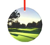 Pendentif rond en verre imprimé parcours de golf - Arbre de Noël suspendu ornement pour vacances, maison, bureau avec ficelle rouge