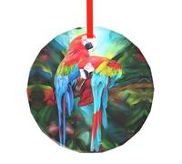 Pendentif rond en verre imprimé perroquet deux couleurs - Arbre de Noël à suspendre pour vacances, maison, bureau, Noël, Pâques